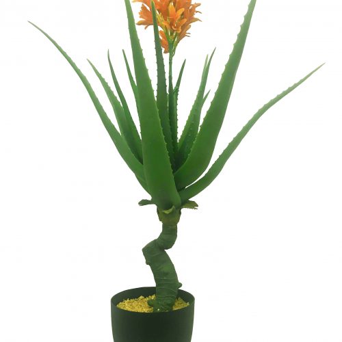 Green artificial aloe vera plant in pot for indoor desktop home decoration