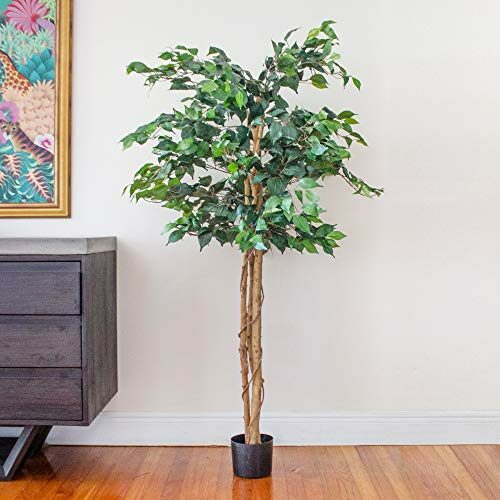 Custom Green Potted Plants Artificial Ficus Trees With Curved Trunk For Indoor Home Garden Decoration