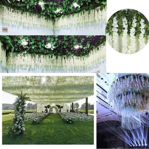 110cm White Wisteria Artificial Hanging Plants Silk flowers Vine for wedding home decor