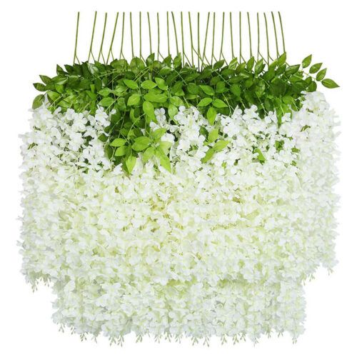 110cm White Wisteria Artificial Hanging Plants Silk flowers Vine for wedding home decor