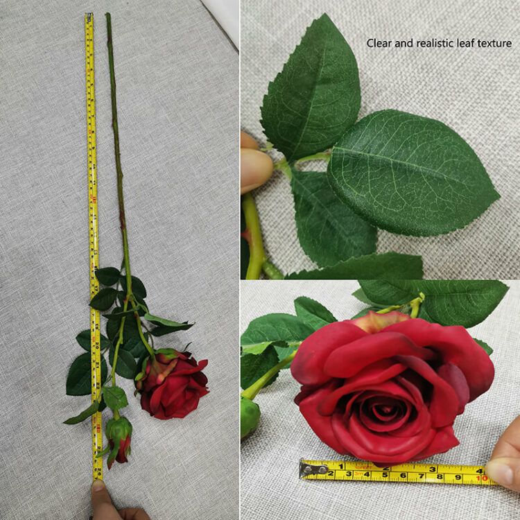 HR7309 Real Touch Artificial Roses 66cm 2 Bud Silk Flowers Rose - 图片 2