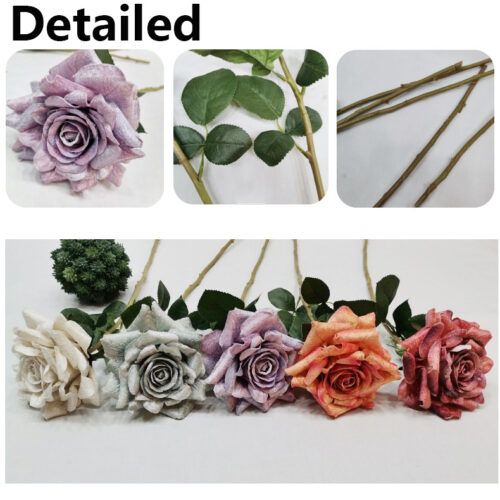 HR7331 Artificial Single Rose Large Fake Flower Diamond Velvet Roses