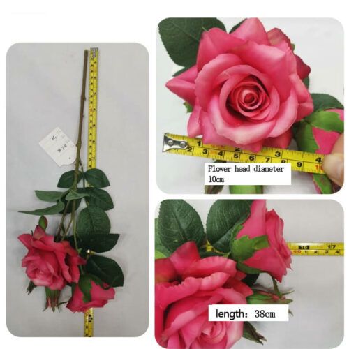 HR7407 Silk Flower High Quality Real Touch 4 Head Artificial Rose