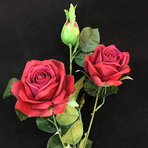 HR8022 Artificial Red Rose Real Touch 62cm 3 Head Silk Flowers Roses
