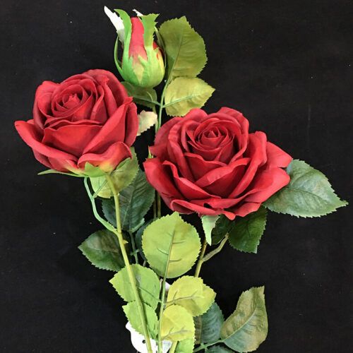 HR8022 Artificial Red Rose Real Touch 62cm 3 Head Silk Flowers Roses